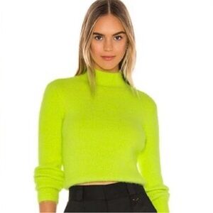 Anthropologie Lime Green Mock Neck Fuzzy Ribbed Sweater Women’s Size Large